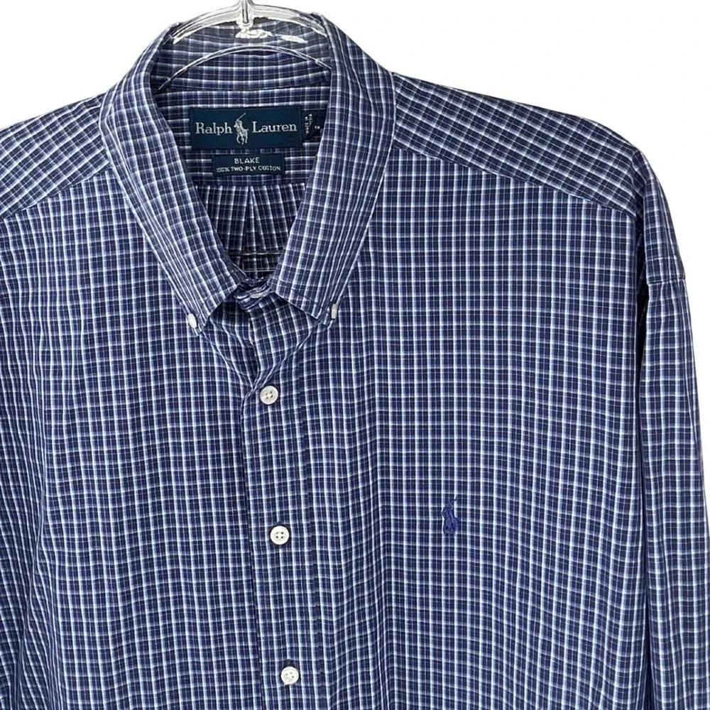 Ralph Lauren Blake Men's XL Blue Plaid Button Down Shirt 100% Cotton Long Sleeve - Picture 1 of 5